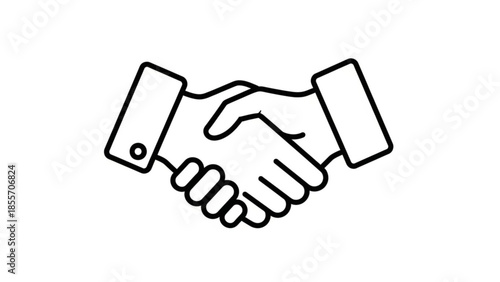 Business Agreement and Handshake: A monochrome illustration of a handshake symbolizing agreement, cooperation, and partnership. 