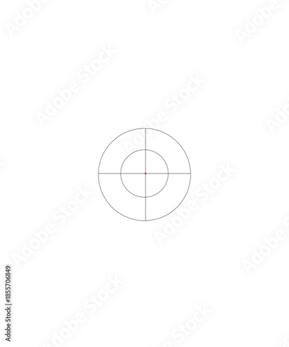 Minimalist Dual Circle Target Reticle with Crosshair and Red Center Point - Precision Aiming Symbol and Technical Calibration Icon on White Background for UI and Gaming Systems