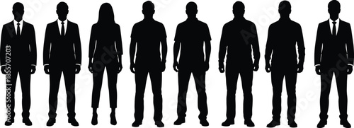 Business, people, silhouettes, standing, lineup, men, women, professional, team, diversity, corporate, workforce, leadership, human, resources, recruitment, success, strategy, collaboration, office, 