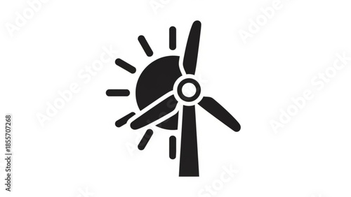 Sustainable Energy Icon Representing Wind Turbine and Sun