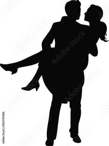 Carrying person silhouette, support vector artwork, intimate pose design, compassion icon illustration, relationship graphic, emotional connection symbol