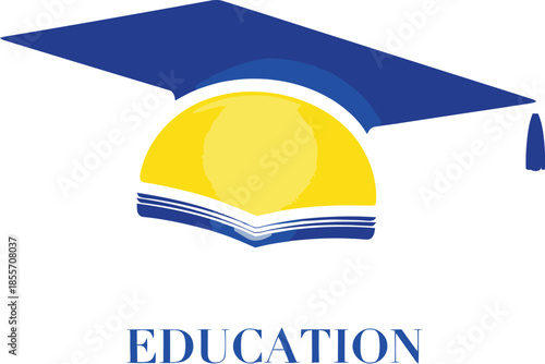 Professional education logo design featuring a blue graduation cap over a sun and open book symbol for academic institutions