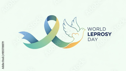 World Leprosy Day: a graphic image depicting a symbolic dove of peace next to a ribbon, the words World Leprosy Day subtly incorporated, the image embodies the essence of hope and compassion