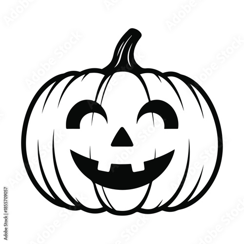 A smiling jack-o-lantern with a winking face, presented on a white background in a simple black line art style. Perfect for Halloween decorations, party invitations, and holiday cards.