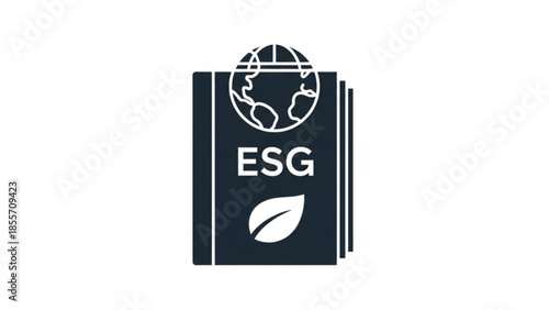 ESG booklet with a globe and leaf icon on a dark background