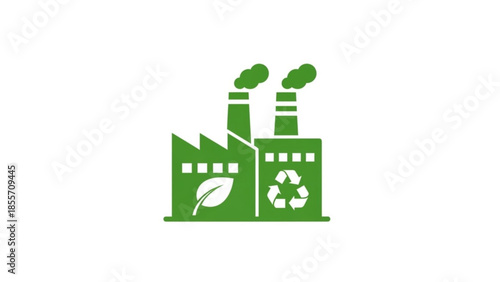 Sustainable industrial facility with recycling symbol and eco-friendly practices in action