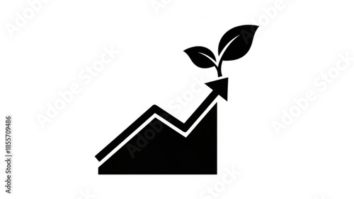 Graphical representation of growth with a sprouting plant indicating environmental progress