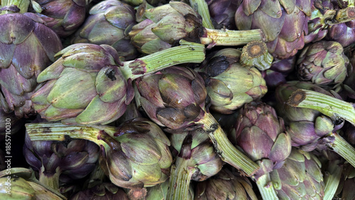 Fresh Purple Artichokes at Market Stall