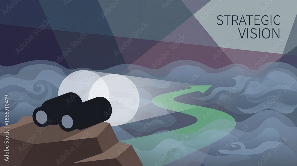 Naklejka premium Strategic vision for business success with binoculars on cliff