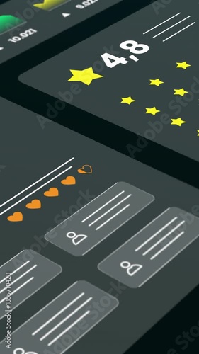 Vertical orientation of a reputation management screen featuring high star ratings and detailed customer profile data.