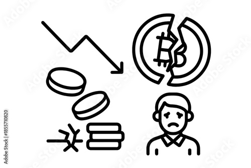 Bitcoin Crash and Financial Loss Iconography