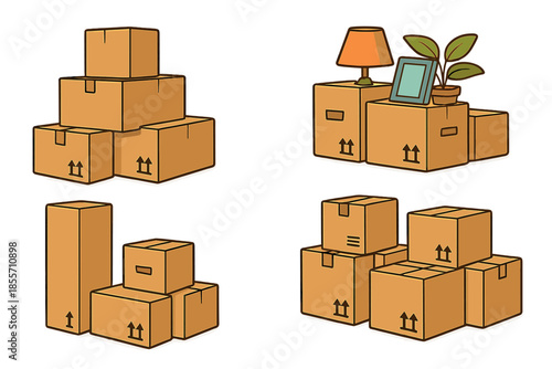 Moving boxes stacked in various arrangements