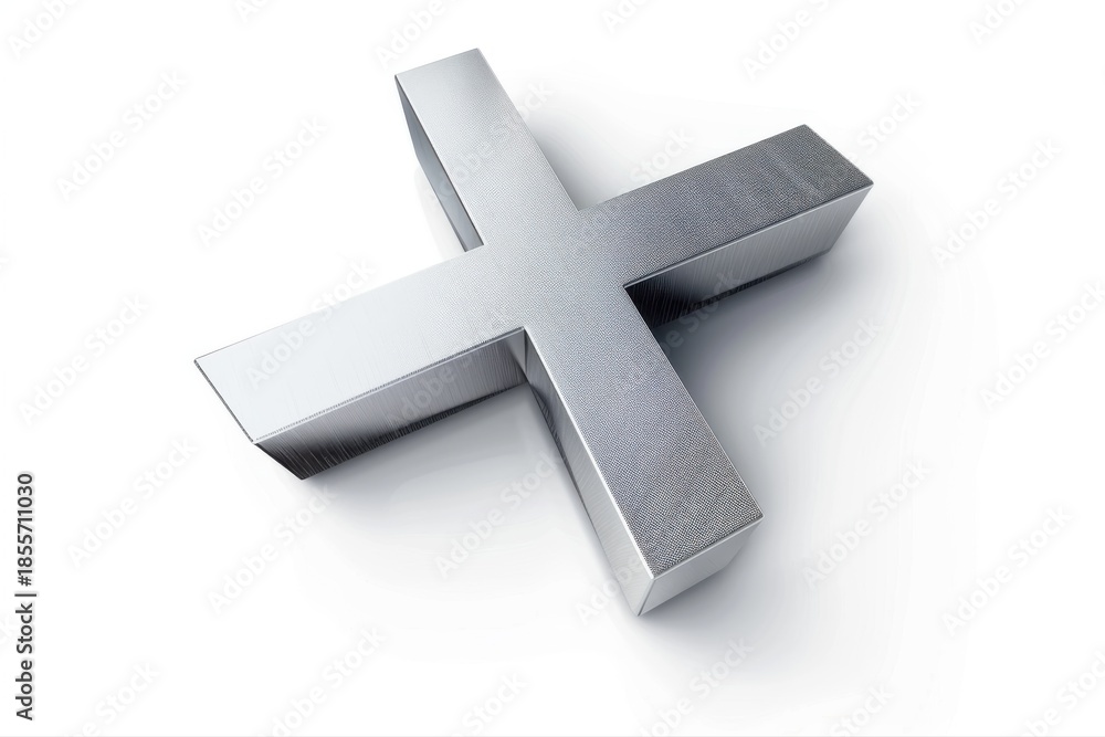 Obraz premium Sleek textured silver metallic X symbol isolated on a clean white on transparent background