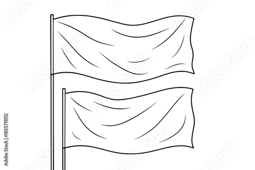 Two blank white flags on poles against a gradient background