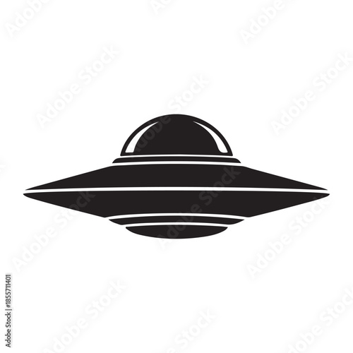 Black silhouette of a flying saucer or UFO in space