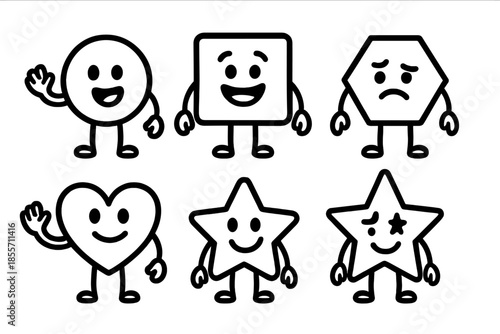 Cute Characters with Different Shapes and Emotions