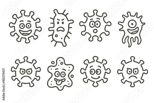 Collection of cartoon viruses with different emotions