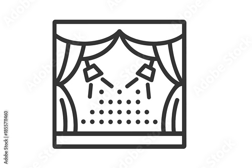 Theater stage with spotlights and curtains icon