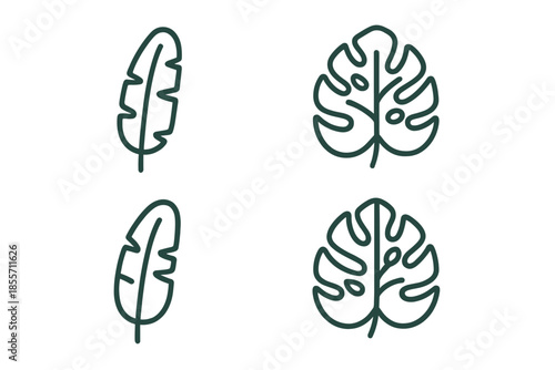 Tropical leaves neon outline on dark background