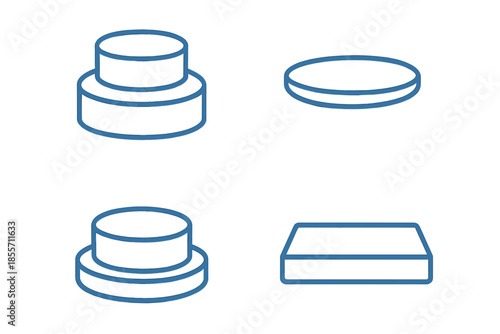 Geometric shapes with glowing blue outlines on a dark background