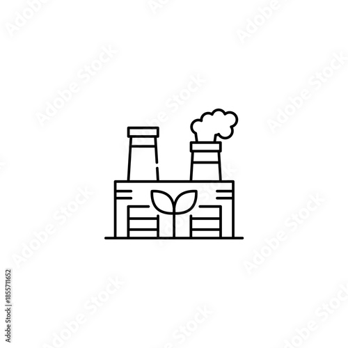 Eco factory icon, ECO industrial sustainable Symbol Outline icon Transparent background Editable Stroke