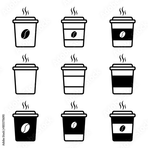 Coffee Cup Icon Collection Set. Modern Café Beverage Symbols Bundle.