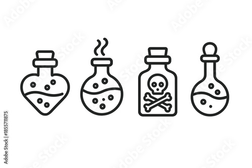 Potion Bottle Icons with Skull and Crossbones