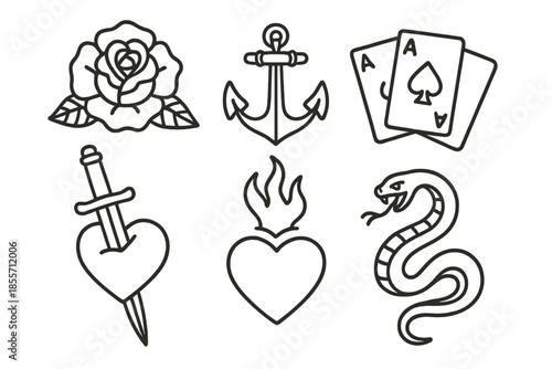 Set of Tattoo Flash Designs on Dark Background