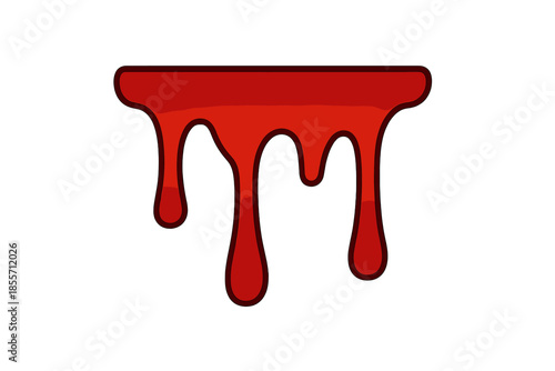 Red dripping blood shape with a subtle glow on a grey background