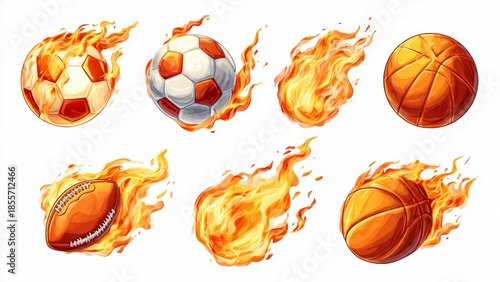 Dynamic Sports Balls on Fire: Soccer, American Football, and Basketball Ignited