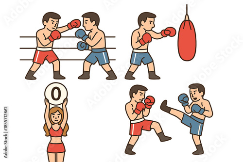 Cartoon boxers and ring girl