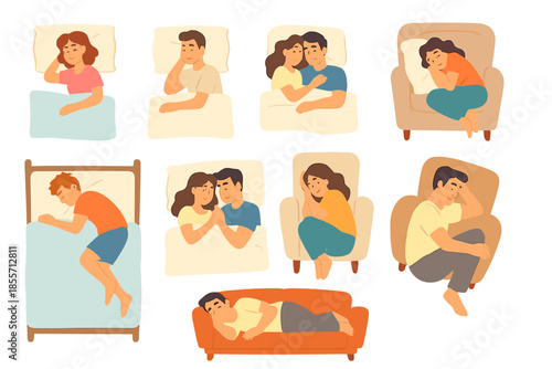 People sleeping in different positions and places