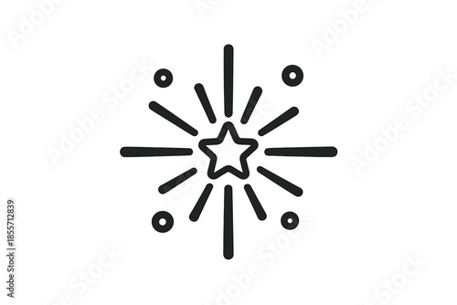 Starburst graphic with radiating lines and circles on a gradient background