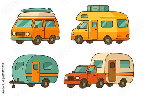 Collection of Cartoon Camping Vehicles
