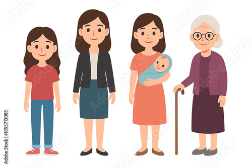 Stages of womanhood from childhood to old age