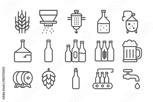 Beer Brewing and Production Line Icons