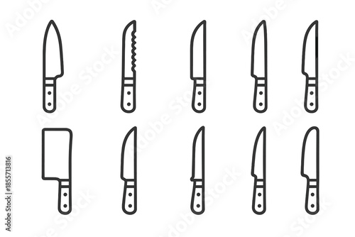 Kitchen knife line icon set