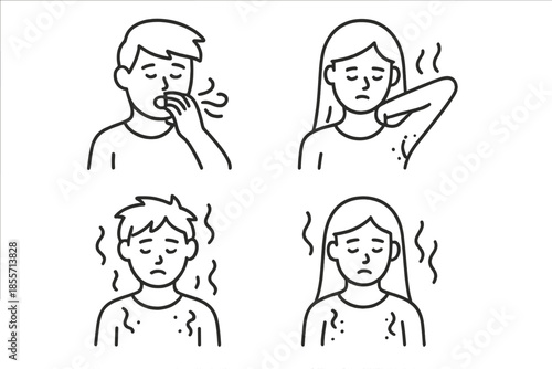Set of Four Icons Representing Illness and Discomfort