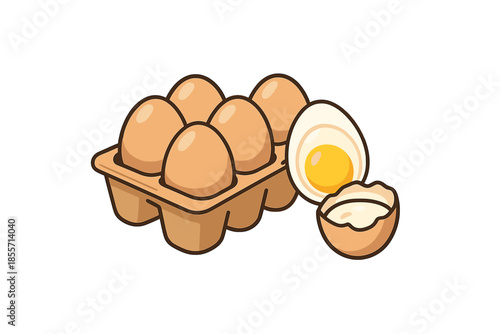Eggs in a carton with one cracked egg