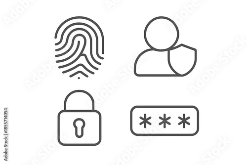 Security icons set: fingerprint, user shield, lock, password