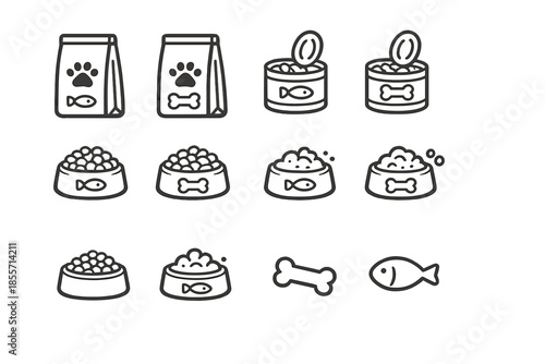 Pet Food and Feeding Accessories Line Icons