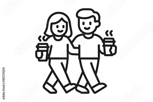 Couple walking with coffee cups
