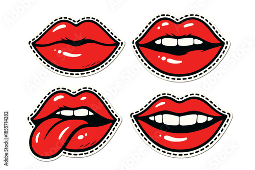 Four Red Lips Pop Art Stickers