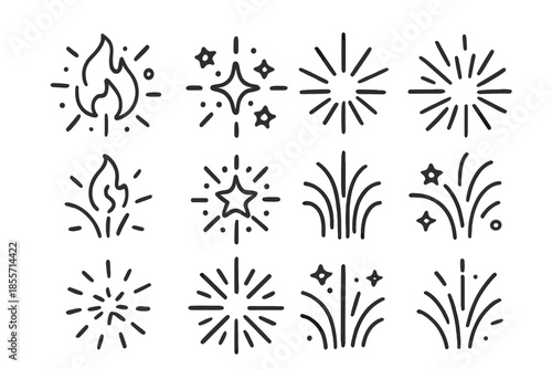 Set of festive firework and sparkler icons