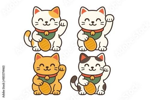 Four Lucky Cats with Gold Coins