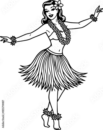 Retro Hula Hawaii Dancer Girl Vector Illustration