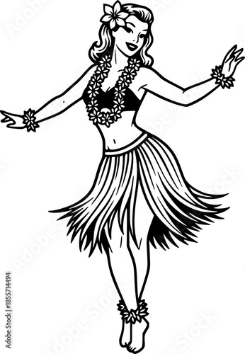 Retro Hula Hawaii Dancer Girl Vector Illustration