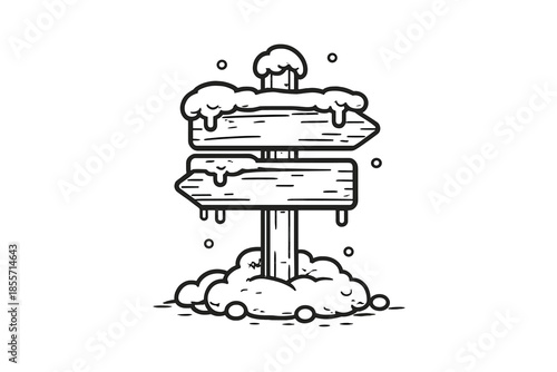 Cartoon snowy directional signpost