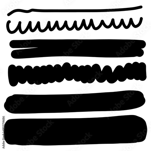 Set of vector brush strokes, various shapes. Collection of hand drawn different graphic elements.