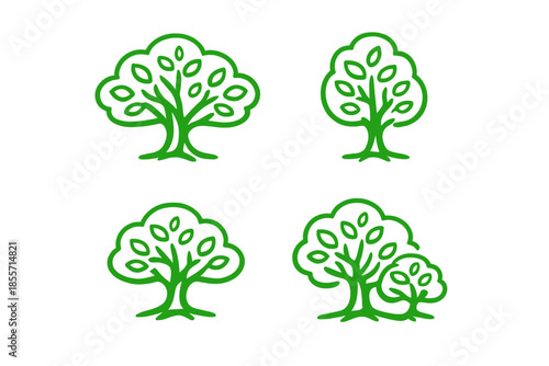 Four Green Tree Icons on a Gradient Background